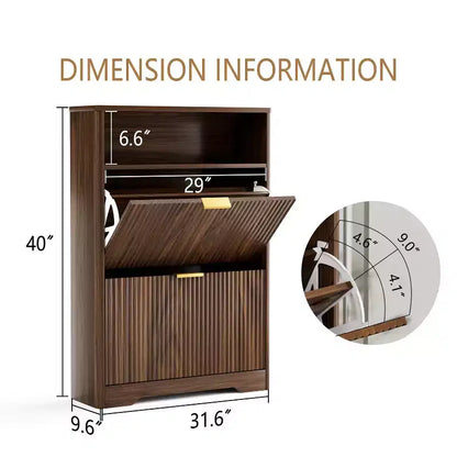 Meuble à chaussures moderne Homy Casa à 2 niveaux avec portes abattantes et étagère ouverte