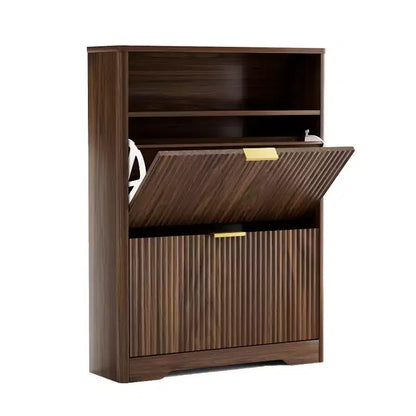 Meuble à chaussures moderne Homy Casa à 2 niveaux avec portes abattantes et étagère ouverte