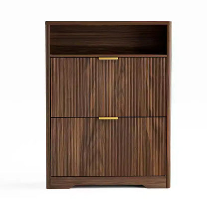Meuble à chaussures moderne Homy Casa à 2 niveaux avec portes abattantes et étagère ouverte