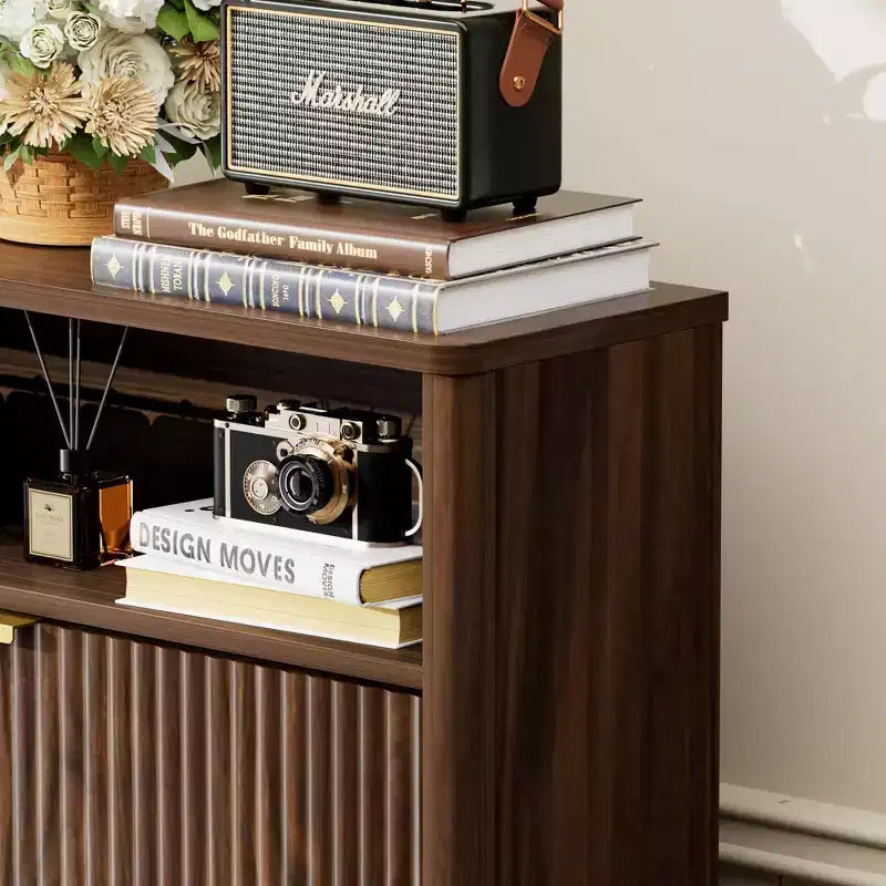 Meuble à chaussures moderne Homy Casa à 2 niveaux avec portes abattantes et étagère ouverte