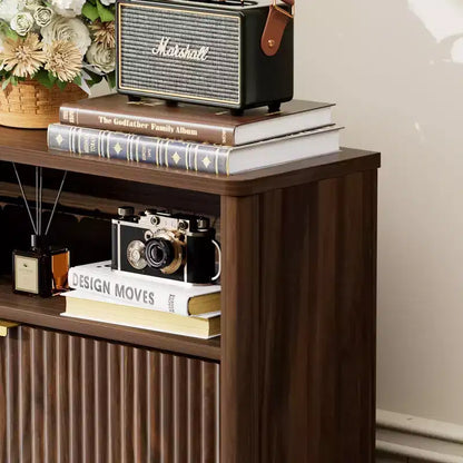 Meuble à chaussures moderne Homy Casa à 2 niveaux avec portes abattantes et étagère ouverte