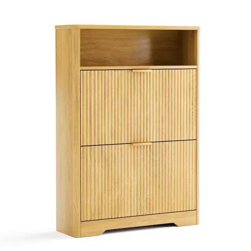 Meuble à chaussures moderne Homy Casa à 2 niveaux avec portes abattantes et étagère ouverte