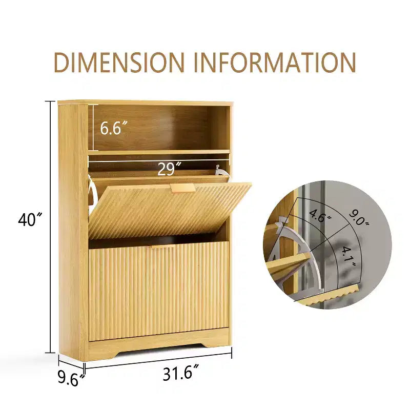 Meuble à chaussures moderne Homy Casa à 2 niveaux avec portes abattantes et étagère ouverte