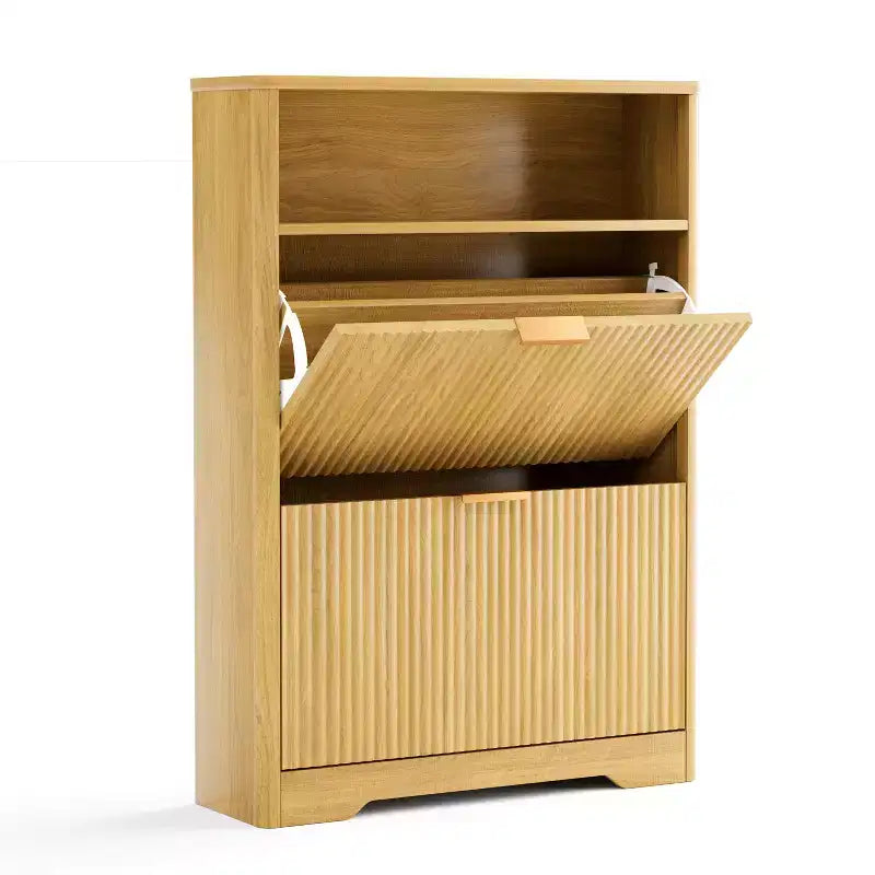 Meuble à chaussures moderne Homy Casa à 2 niveaux avec portes abattantes et étagère ouverte