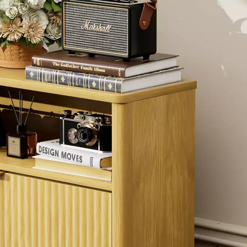 Meuble à chaussures moderne Homy Casa à 2 niveaux avec portes abattantes et étagère ouverte