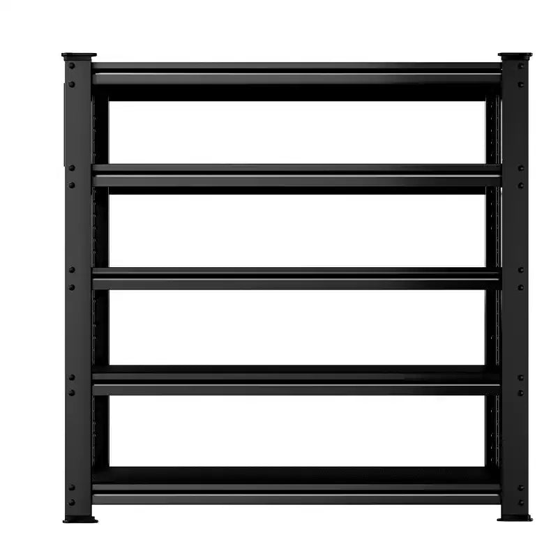 BSMTEK Heavy Duty Garage Storage Shelving 48 x 24 x 72 Inch 5 Tier Metal Rack with Solid Board Shelves Black 5 Pack