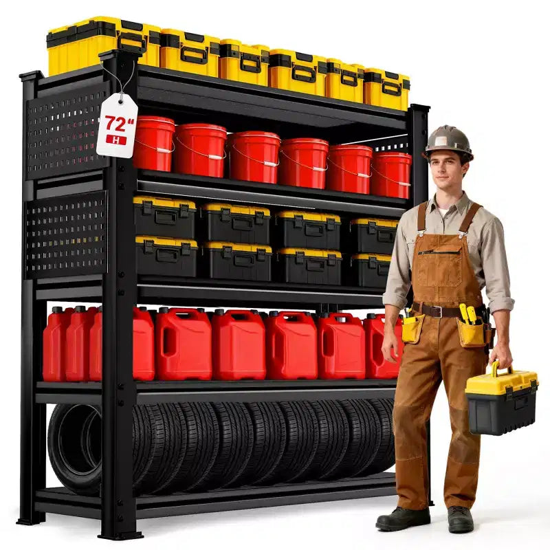 Étagères de rangement robustes BSMTEK pour garage 122 x 61 x 183 cm, étagère métallique à 5 niveaux avec tablettes solides, noires, paquet de 5