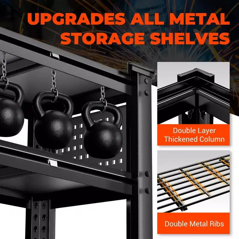 Étagères de rangement robustes BSMTEK pour garage 122 x 61 x 183 cm, étagère métallique à 5 niveaux avec tablettes solides, noires, paquet de 5