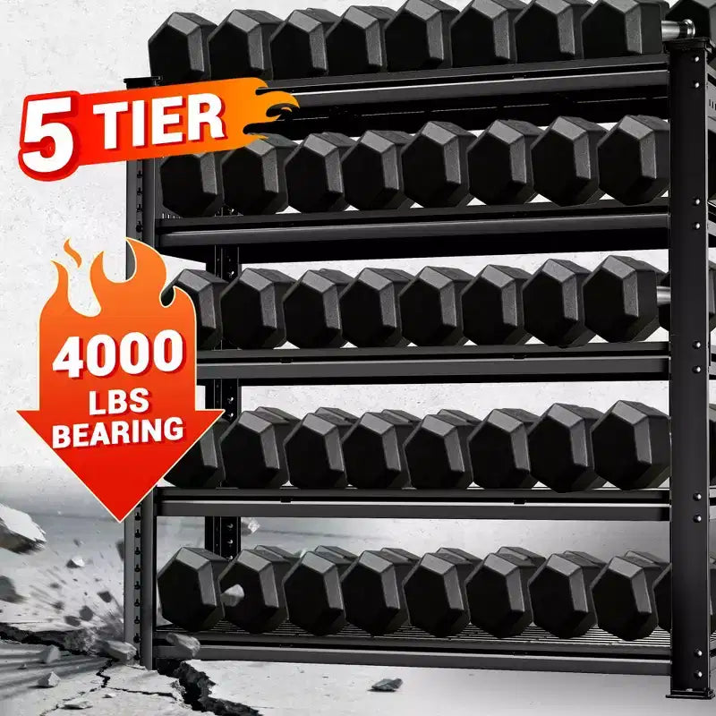 Étagères de rangement robustes BSMTEK pour garage 122 x 61 x 183 cm, étagère métallique à 5 niveaux avec tablettes solides, noires, paquet de 5