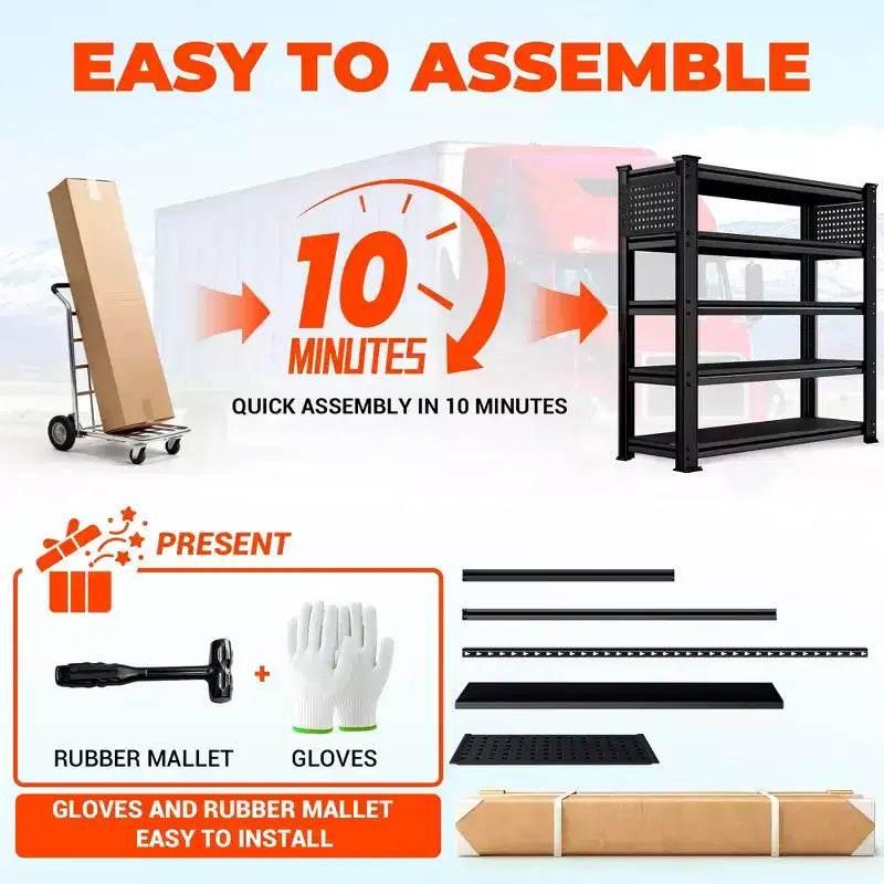Étagères de rangement robustes BSMTEK pour garage 122 x 61 x 183 cm, étagère métallique à 5 niveaux avec tablettes solides, noires, paquet de 5