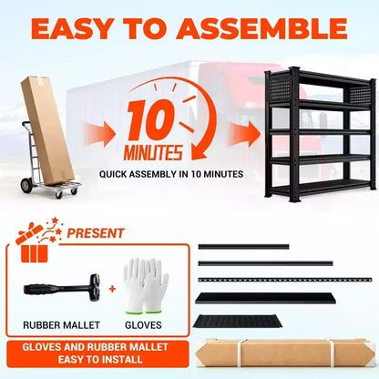 Étagères de rangement robustes BSMTEK pour garage 122 x 61 x 183 cm, étagère métallique à 5 niveaux avec tablettes solides, noires, paquet de 5