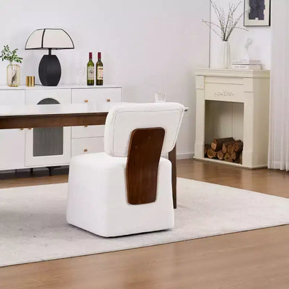 Chaise de salle à manger moderne en lin rembourrée avec roulettes, chaise d'appoint élégante sans accoudoirs pour la cuisine, la salle à manger ou les espaces de vie - Panipeachy