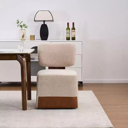 Chaise de salle à manger moderne en lin rembourrée avec roulettes, chaise d'appoint élégante sans accoudoirs pour la cuisine, la salle à manger ou les espaces de vie - Panipeachy