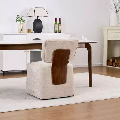 Chaise de salle à manger moderne en lin rembourrée avec roulettes, chaise d'appoint élégante sans accoudoirs pour la cuisine, la salle à manger ou les espaces de vie - Panipeachy