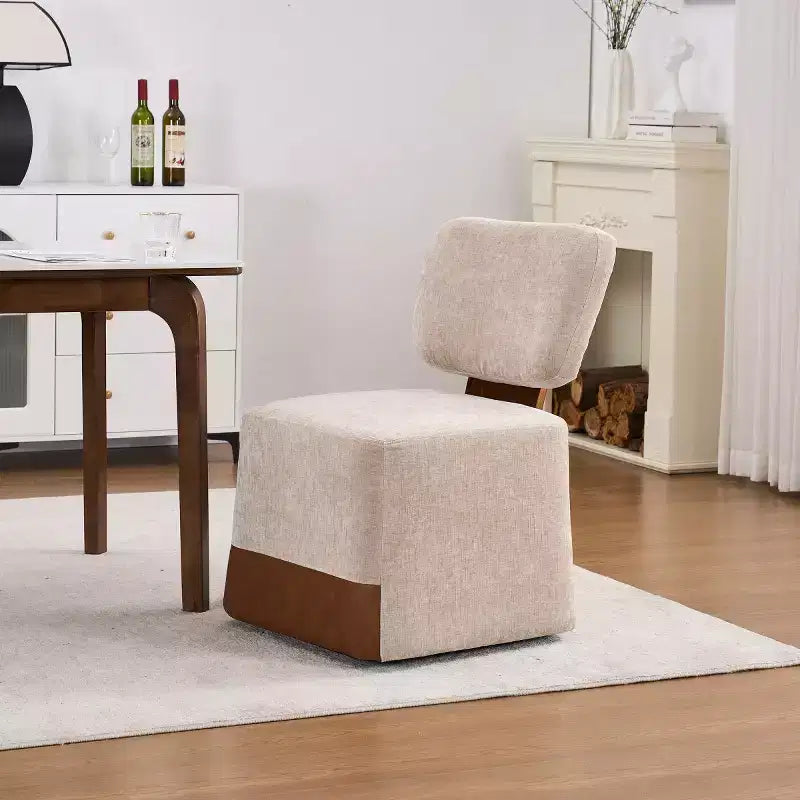 Modern Linen Upholstered Dining Chair with Casters, Stylish Armless Side Chair for Kitchen, Dining Room, or Living Areas-Panipeachy