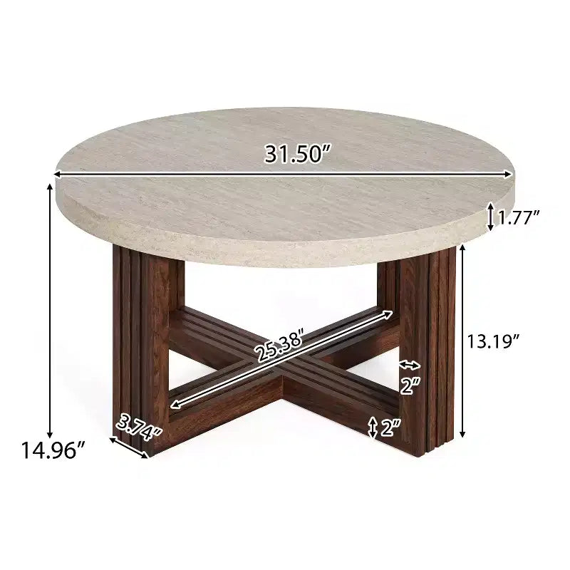 Table basse ronde moderne Christopher Knight Home Zarya avec plateau à motif marbre et piètement croisé