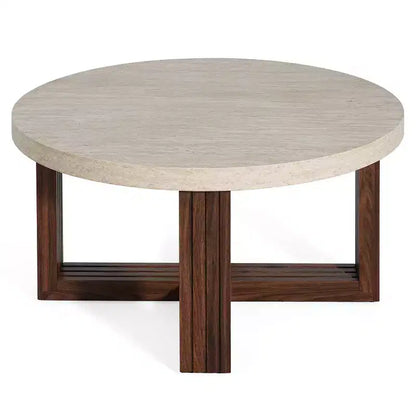 Table basse ronde moderne Christopher Knight Home Zarya avec plateau à motif marbre et piètement croisé