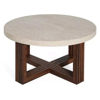 Table basse ronde moderne Christopher Knight Home Zarya avec plateau à motif marbre et piètement croisé