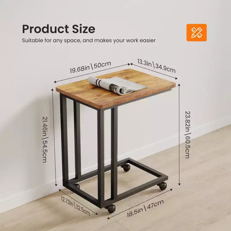 JIONJOY Table d'appoint en C à glisser sous le canapé/lit, roulettes portables/pieds réglables, peu encombrante pour salon et chambre à coucher