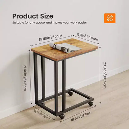 JIONJOY Table d'appoint en C à glisser sous le canapé/lit, roulettes portables/pieds réglables, peu encombrante pour salon et chambre à coucher