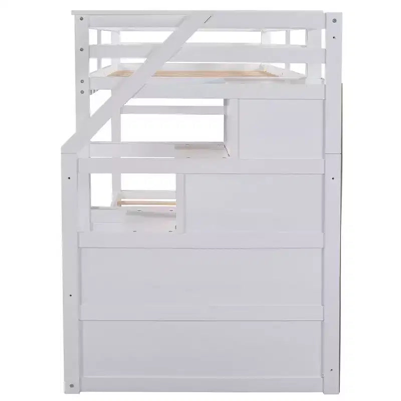 Lit superposé Whisen double sur double, cadre de lit avec lit gigogne et 3 escaliers de rangement