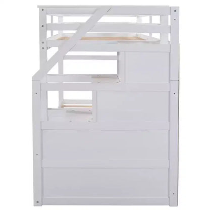 Lit superposé Whisen double sur double, cadre de lit avec lit gigogne et 3 escaliers de rangement