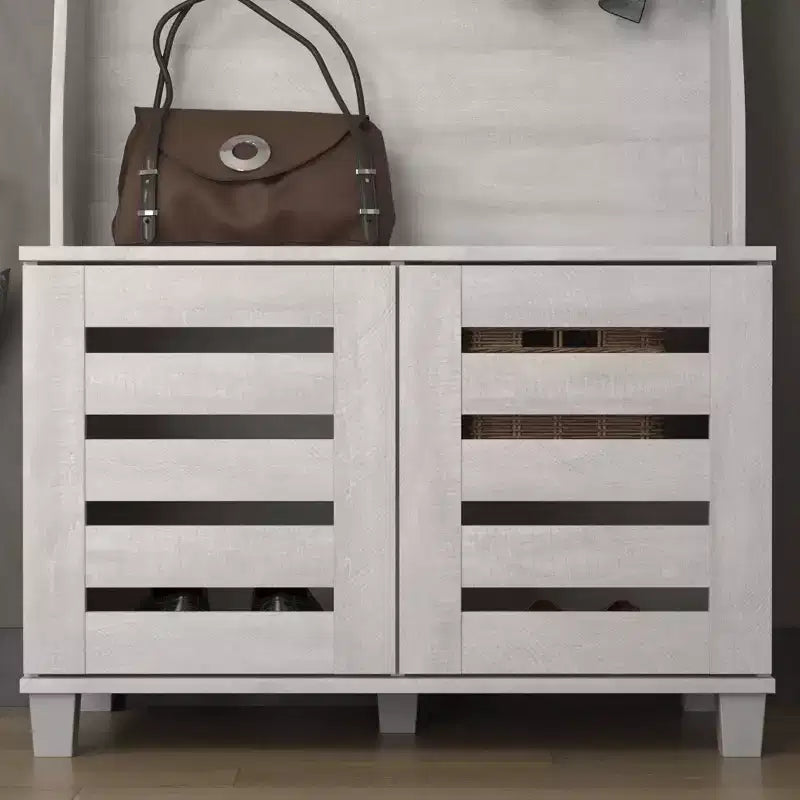 Porte-manteau d'entrée GALANO avec banc et rangement à chaussures en Chêne Gris 31.3 L x 15.7 P x 68.3 H