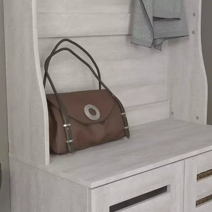 Porte-manteau d'entrée GALANO avec banc et rangement à chaussures en Chêne Gris 31.3 L x 15.7 P x 68.3 H