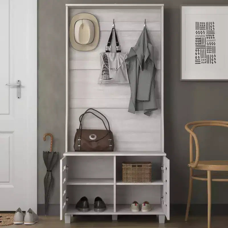 Porte-manteau d'entrée GALANO avec banc et rangement à chaussures en Chêne Gris 31.3 L x 15.7 P x 68.3 H