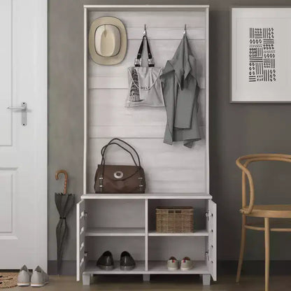 Porte-manteau d'entrée GALANO avec banc et rangement à chaussures en Chêne Gris 31.3 L x 15.7 P x 68.3 H