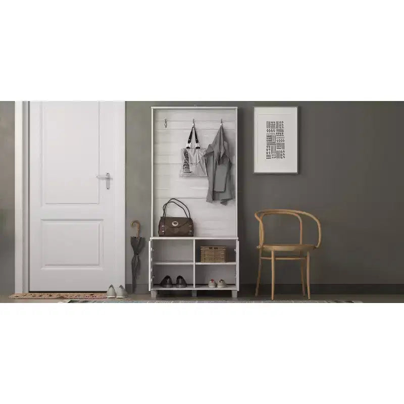 Porte-manteau d'entrée GALANO avec banc et rangement à chaussures en Chêne Gris 31.3 L x 15.7 P x 68.3 H