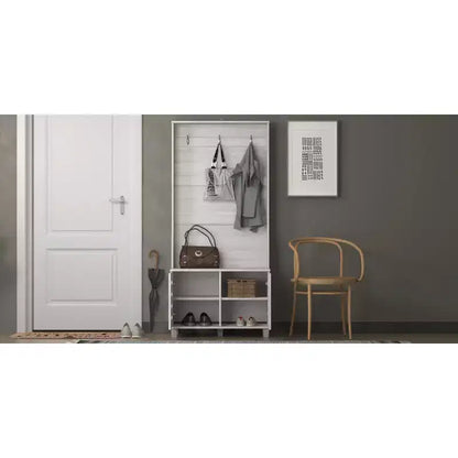 Porte-manteau d'entrée GALANO avec banc et rangement à chaussures en Chêne Gris 31.3 L x 15.7 P x 68.3 H