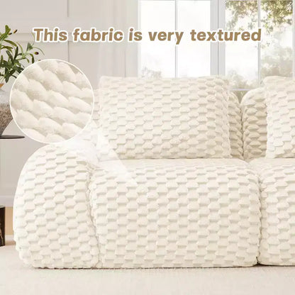 114 Canapé d'angle modulable en flanelle, 3 places, assise profonde, avec boucles, sans montage, crème