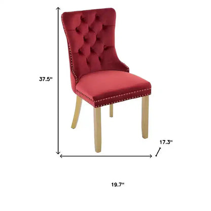 HomeRoots – Ensemble de deux chaises de salle à manger à dossier touffeté en velours rouge et or et bois massif