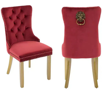 HomeRoots – Ensemble de deux chaises de salle à manger à dossier touffeté en velours rouge et or et bois massif