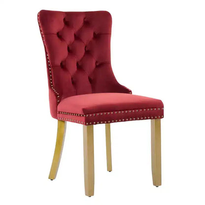HomeRoots – Ensemble de deux chaises de salle à manger à dossier touffeté en velours rouge et or et bois massif