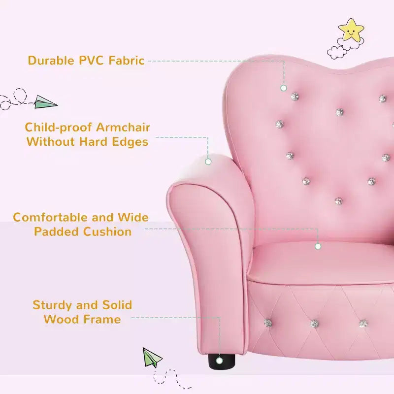 Canapé pour enfants Canapé-lit Enfant Rembourré Fauteuil Princesse Meuble avec Décoration Diamant pour Enfant d'âge Préscolaire