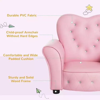 Canapé pour enfants Canapé-lit Enfant Rembourré Fauteuil Princesse Meuble avec Décoration Diamant pour Enfant d'âge Préscolaire