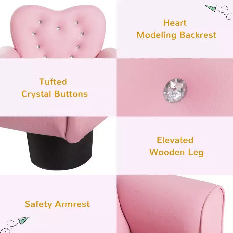 Canapé pour enfants Canapé-lit Enfant Rembourré Fauteuil Princesse Meuble avec Décoration Diamant pour Enfant d'âge Préscolaire