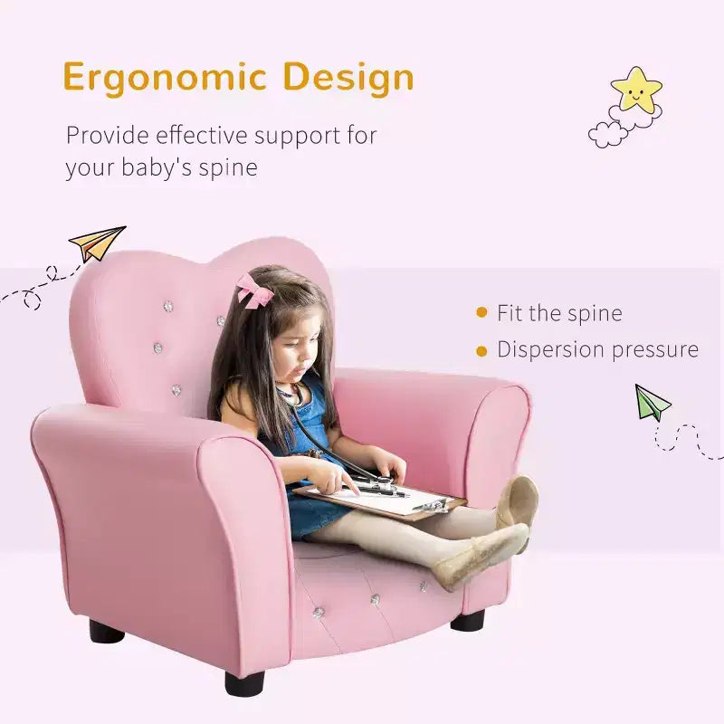 Canapé pour enfants Canapé-lit Enfant Rembourré Fauteuil Princesse Meuble avec Décoration Diamant pour Enfant d'âge Préscolaire