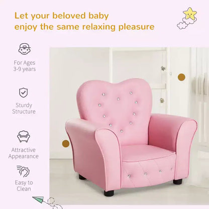 Canapé pour enfants Canapé-lit Enfant Rembourré Fauteuil Princesse Meuble avec Décoration Diamant pour Enfant d'âge Préscolaire