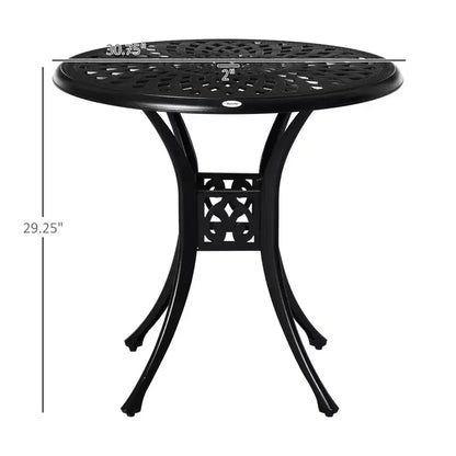 Table de salle à manger de terrasse ronde de 76 cm avec trou pour parasol, table de bistrot d'extérieur en fonte d'aluminium antique uniquement