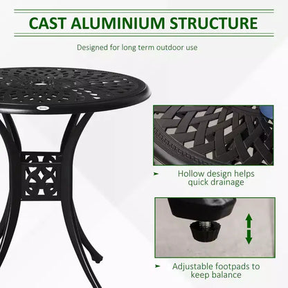 Table de salle à manger de terrasse ronde de 76 cm avec trou pour parasol, table de bistrot d'extérieur en fonte d'aluminium antique uniquement