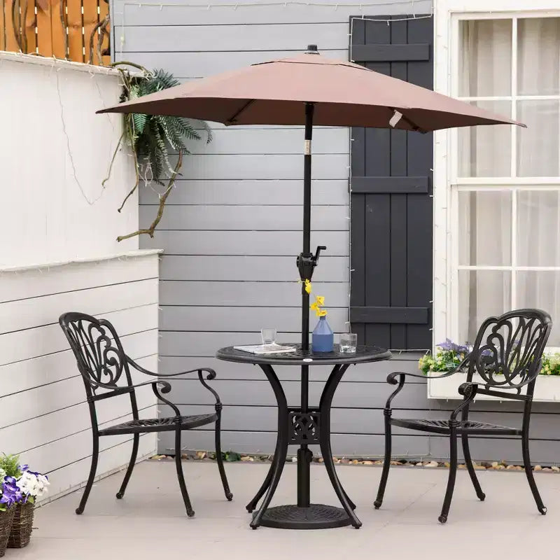 Table de salle à manger de terrasse ronde de 76 cm avec trou pour parasol, table de bistrot d'extérieur en fonte d'aluminium antique uniquement