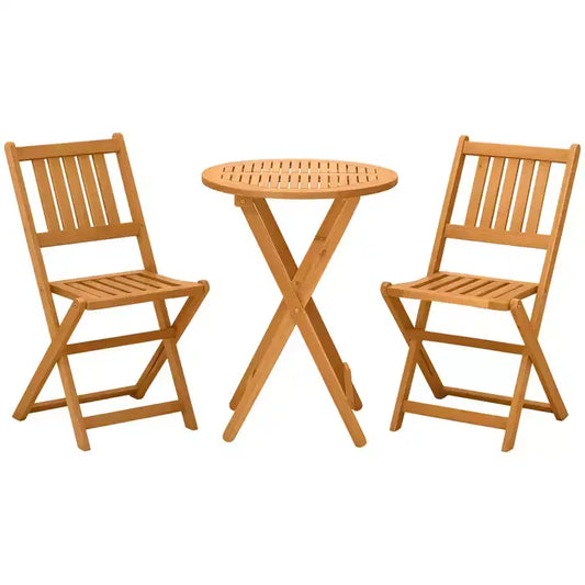 3-Piece Acacia Wood Bistro Set, Folding Patio Furniture with 2 Folding Chairs and Round Coffee Table, Slatted Finish, for Backyard, Balcony