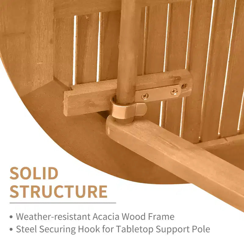 Ensemble de bistrot 3 pièces en bois d'acacia, mobilier de patio pliant avec 2 chaises pliantes et une table basse ronde, finition à lattes, pour jardin, balcon