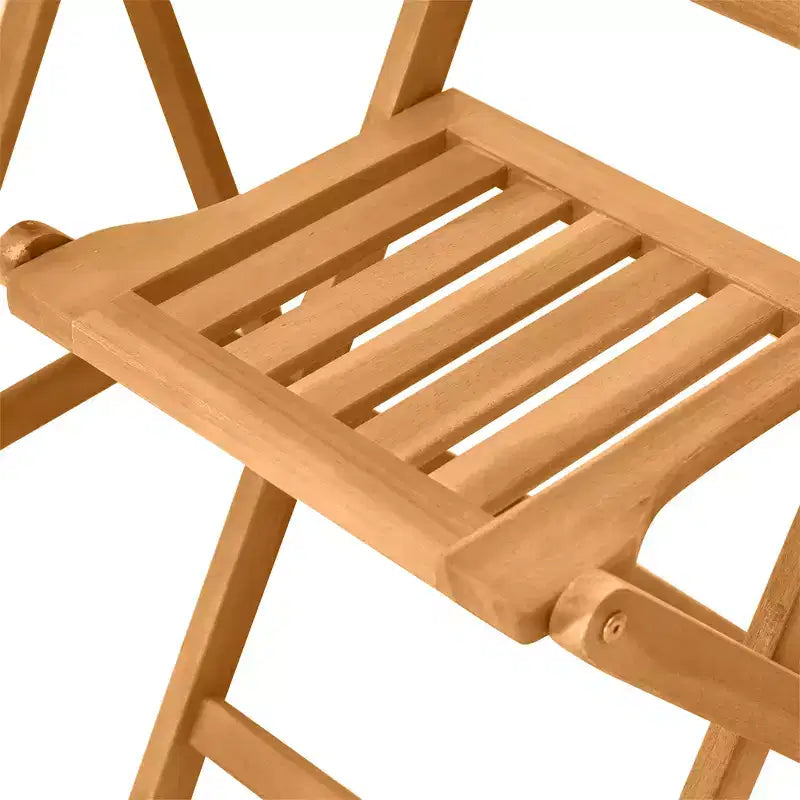 Ensemble de bistrot 3 pièces en bois d'acacia, mobilier de patio pliant avec 2 chaises pliantes et une table basse ronde, finition à lattes, pour jardin, balcon