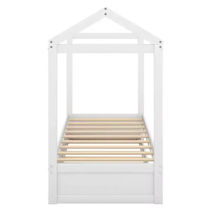 Bellemave Lit cabane pour enfants avec lit gigogne, design de toit, lit de sol peu encombrant pour deux enfants, décoration personnalisable, blanc