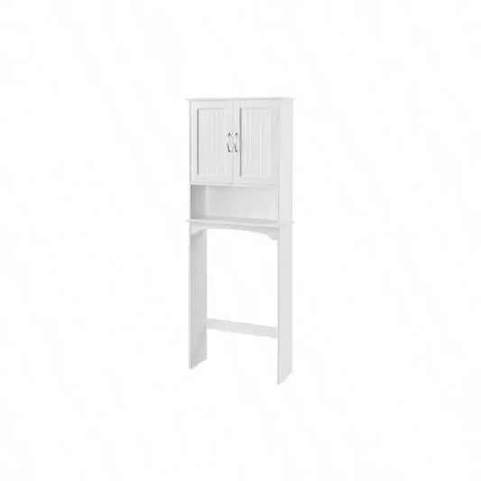 Over Toilet Cabinet Double Door Bathroom Storage Organizer White Toilet Rack with Adjustable Inner Shelf Open Storage Shelf