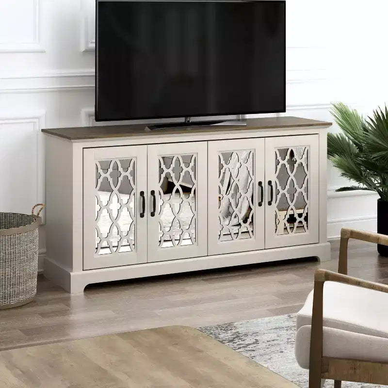 Meuble TV GALANO avec rangement à porte miroir 59,6 L 15,7 P 29,3 H